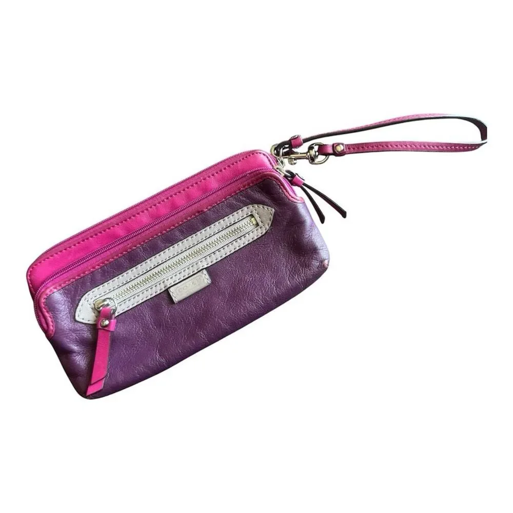 Coach Daisy Spectator Leather Wallet Wristlet Purple Pink
